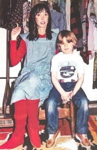 Shelley Duvall and Danny Lloyd on the set of The Shining, 1980