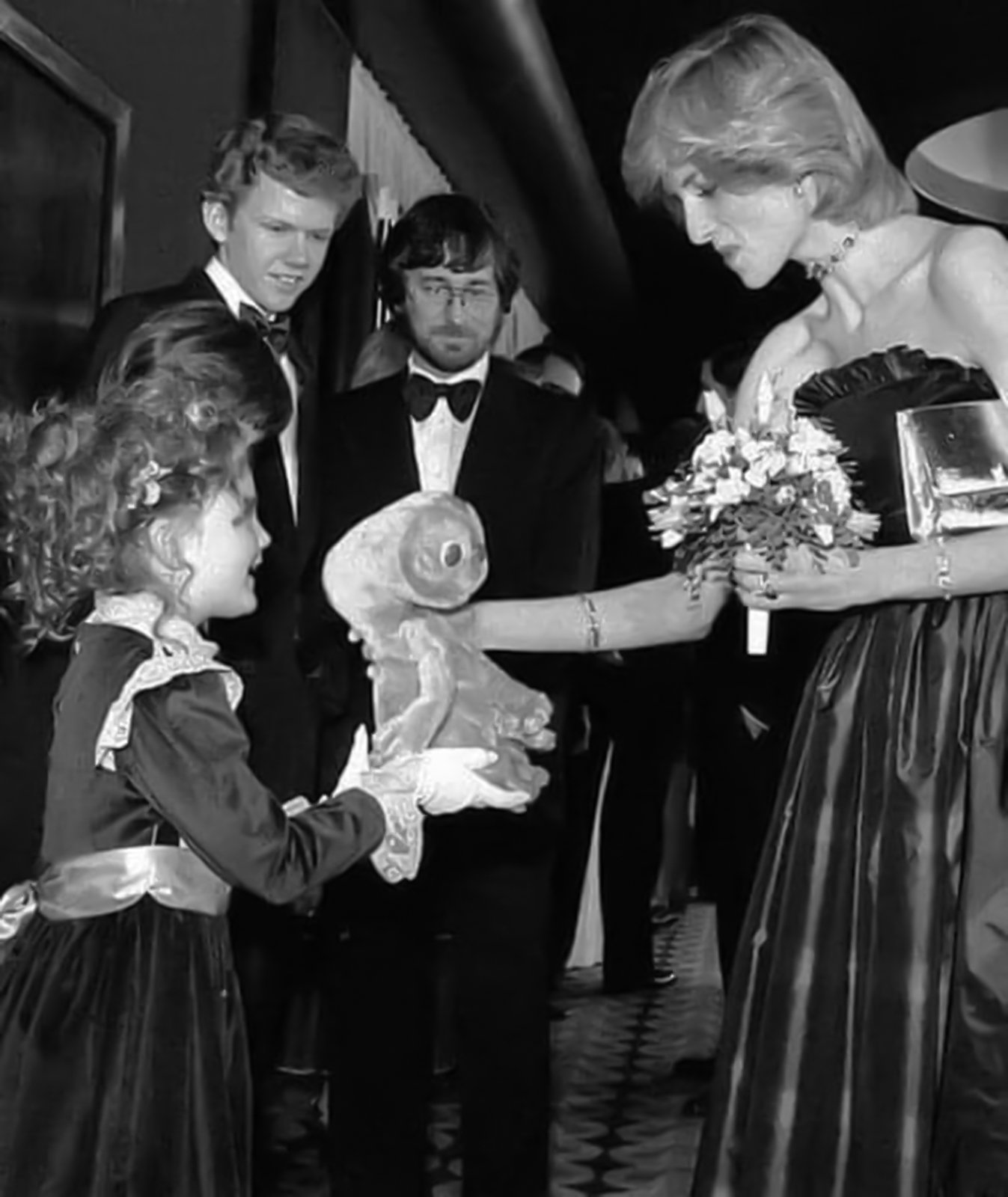 Drew Barrymore giving Princess Diana her E.T. gift (1982)